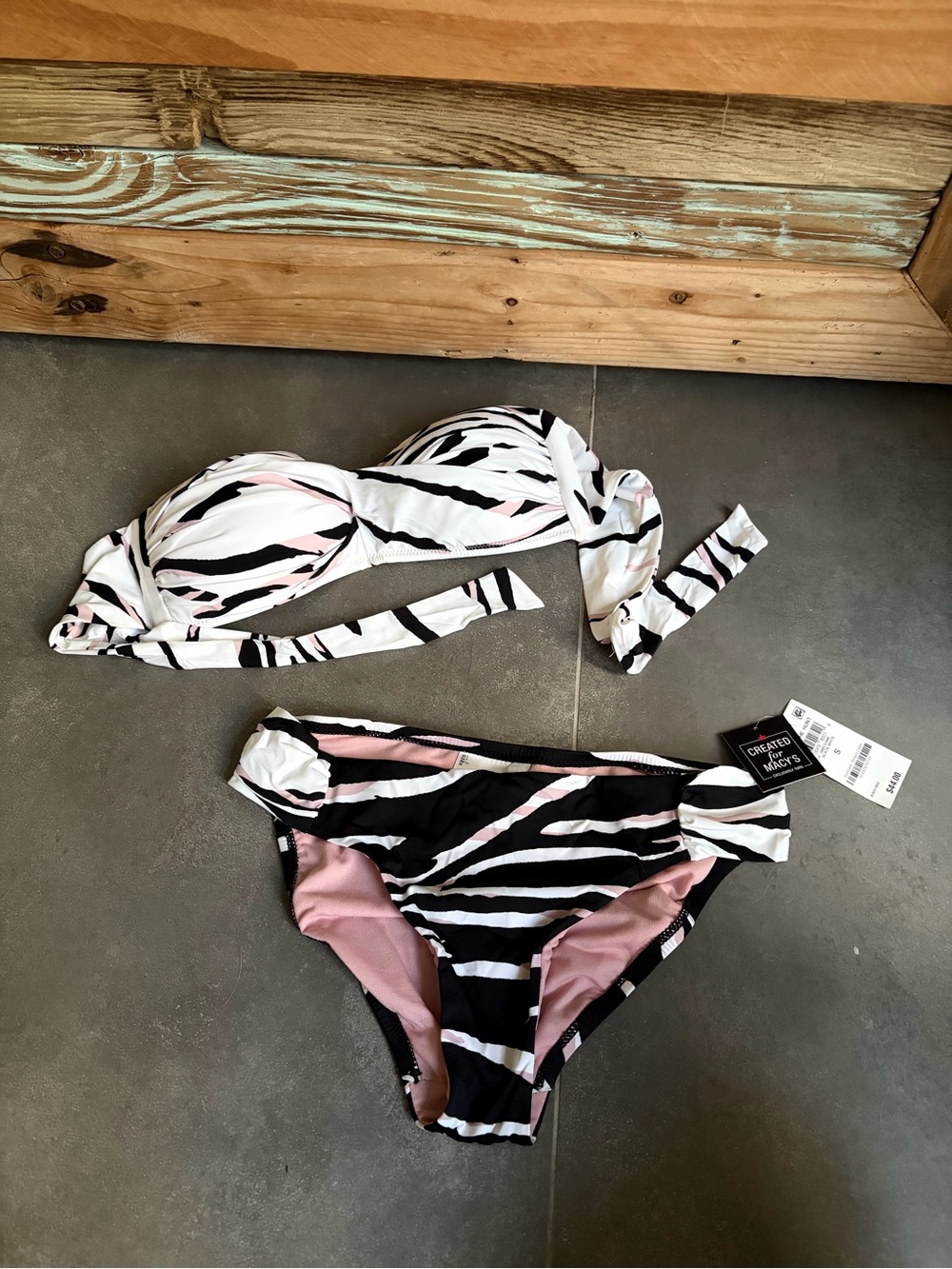 Bar III Zebra Print Bikini Set Small NWT Bottom Macy’s Black Pink White